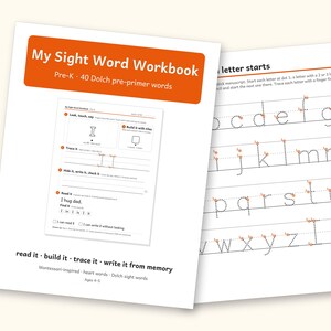 Sight Word Worksheets | Pre-K Dolch Workbook for Ages 4-5 (Digital PDF): cover and an inside page