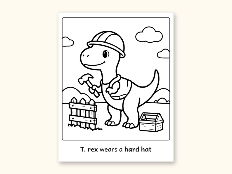 Dinosaur Coloring Pages | 50 Construction Pictures for Ages 3-6 (Digital PDF): sample page 18 of 53
