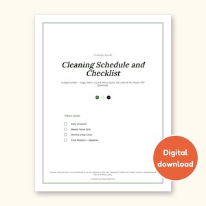 Cleaning Schedule | Daily Checklist and Weekly Room Grid (PDF + Excel): cover of the printable PDF, a digital download