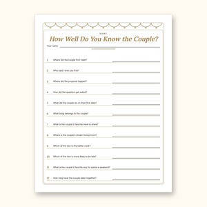 Engagement Party Games | Couple Quiz Bingo Cards for Hosts (Digital PDF): sample page 14 of 21