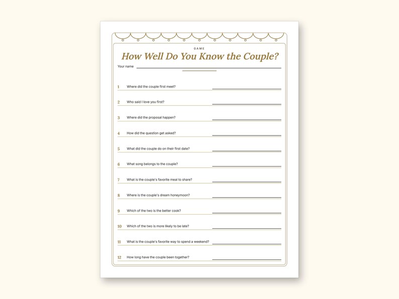 Engagement Party Games | Couple Quiz Bingo Cards for Hosts (Digital PDF): sample page 14 of 21