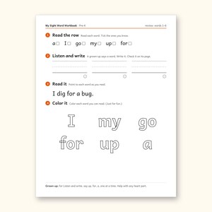 Sight Word Worksheets | Pre-K Dolch Workbook for Ages 4-5 (Digital PDF): sample page 13 of 58