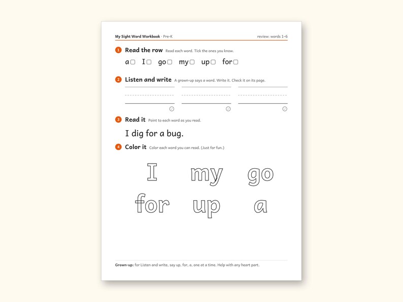 Sight Word Worksheets | Pre-K Dolch Workbook for Ages 4-5 (Digital PDF): sample page 13 of 58