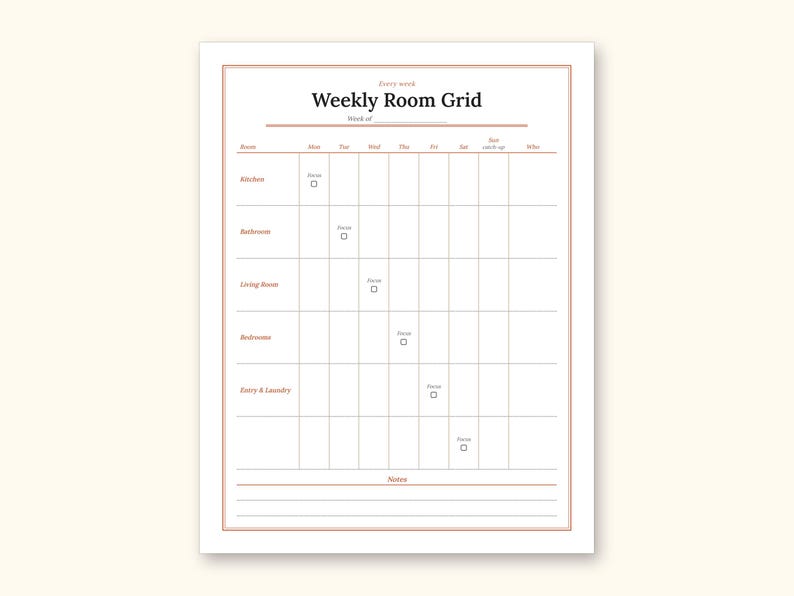 Cleaning Schedule | Daily Checklist and Weekly Room Grid (PDF + Excel): sample page 8 of 20