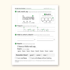 Sight Word Worksheets | Kindergarten Dolch Workbook for Ages 5-6 (Digital PDF): sample page 31 of 69