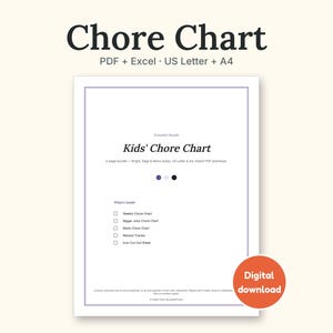 Chore Chart | Reward Tracker and Cut-Out Icons for Busy Families (PDF + Excel): cover of the printable PDF, a digital download