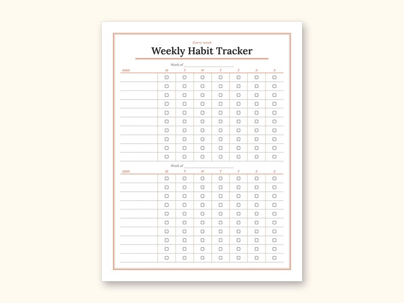 Habit Tracker | Undated Monthly and Weekly Grids for Home Use (Digital PDF): sample page 9 of 24