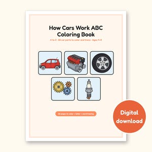 Car Coloring Pages | ABC Letter & Word Tracing for Kids Ages 4-8 (Digital PDF): cover of the printable PDF, a digital download