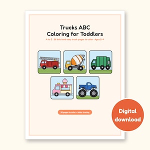 Truck Coloring Pages | ABC Letter Tracing for Kids Ages 2-4 (Digital PDF): cover of the printable PDF, a digital download