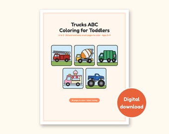LKW-Malvorlagen | ABC-Buchstaben nachzeichnen für Kinder von 2-4 Jahren (Digitales PDF)