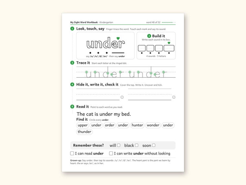 Sight Word Worksheets | Kindergarten Dolch Workbook for Ages 5-6 (Digital PDF): sample page 52 of 69