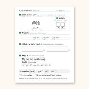 Sight Word Worksheets | Kindergarten Dolch Workbook for Ages 5-6 (Digital PDF): sample page 19 of 69