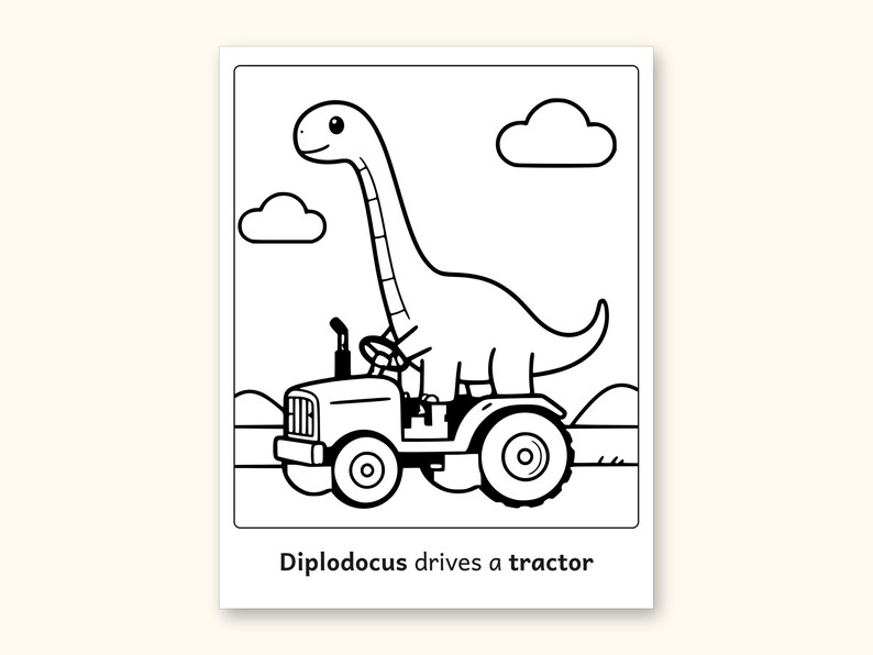 Dinosaur Coloring Pages | 50 Construction Pictures for Ages 3-6 (Digital PDF): sample page 12 of 53