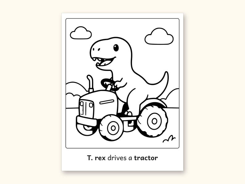 Dinosaur Coloring Pages | 50 Construction Pictures for Ages 3-6 (Digital PDF): sample page 49 of 53