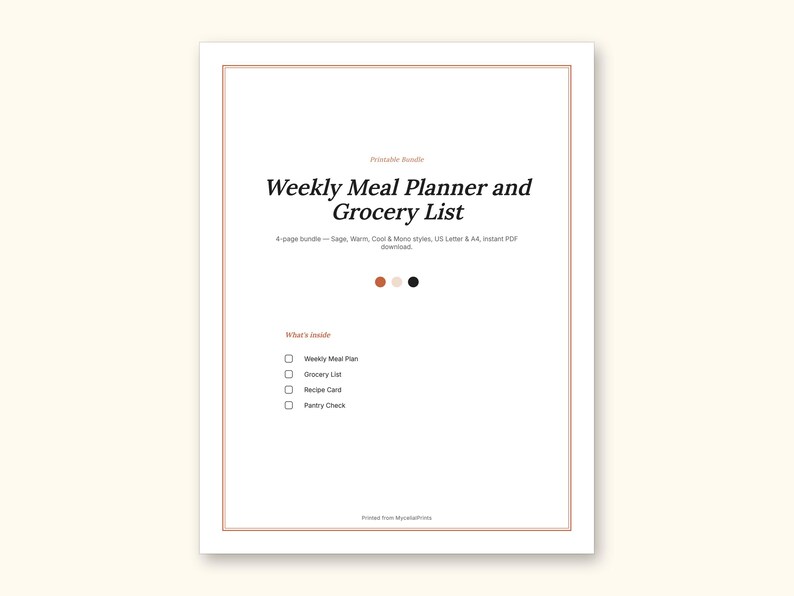 Meal Planner | Grocery List for Home Cooks (PDF + Excel): sample page 6 of 20