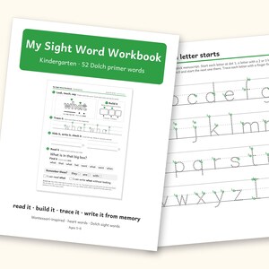 Sight Word Worksheets | Kindergarten Dolch Workbook for Ages 5-6 (Digital PDF): cover and an inside page