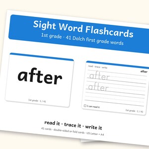 Sight Words | 1st Grade Dolch Flashcards for Ages 6-7 (Digital PDF): cover and an inside page