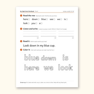 Sight Word Worksheets | Pre-K Dolch Workbook for Ages 4-5 (Digital PDF): sample page 27 of 58