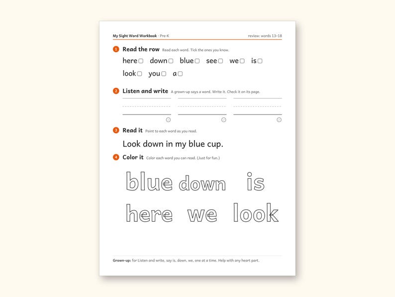Sight Word Worksheets | Pre-K Dolch Workbook for Ages 4-5 (Digital PDF): sample page 27 of 58