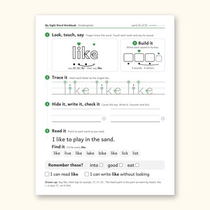 Sight Word Worksheets | Kindergarten Dolch Workbook for Ages 5-6 (Digital PDF): sample page 35 of 69