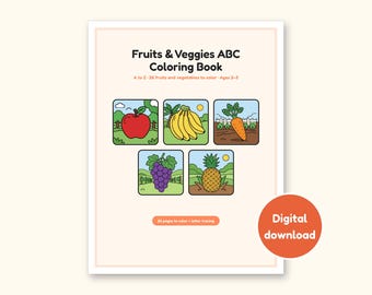 Fruits and Vegetables Coloring Book - ABC Letter Tracing Printable PDF for Kids Ages 2-5