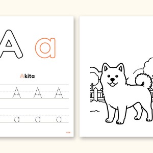 Dog Coloring Pages | ABC Letter Tracing for Kids Ages 2-5 (Digital PDF): pages 3 and 4 side by side