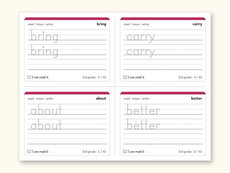 Sight Words | 3rd Grade Dolch Flashcards for Ages 8-9 (Digital PDF): sample page 8 of 28