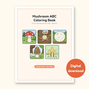 Mushroom Coloring Pages | ABC Letter Tracing for Kids Ages 2-5 (Digital PDF): cover of the printable PDF, a digital download