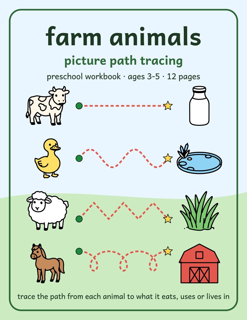 Tracing Worksheets | Farm Animals Pre-Writing Paths for Preschool (Digital PDF): Cover