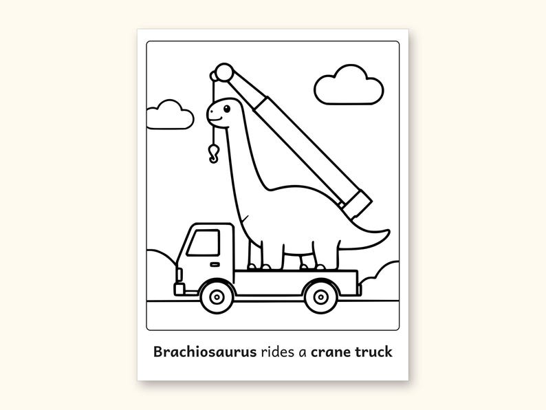 Dinosaur Coloring Pages | 50 Construction Pictures for Ages 3-6 (Digital PDF): sample page 6 of 53