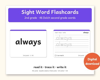 Sight Words | 2nd Grade Dolch Flashcards for Ages 7-8 (Digital PDF)
