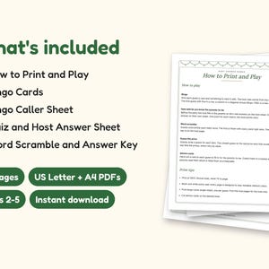 Baby Shower Games | Bingo Cards for Hosts (Digital PDF): what's included -- 21 pages, US Letter + A4 PDFs, Ages 2-5, Instant download
