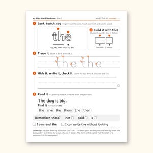 Sight Word Worksheets | Pre-K Dolch Workbook for Ages 4-5 (Digital PDF): sample page 37 of 58