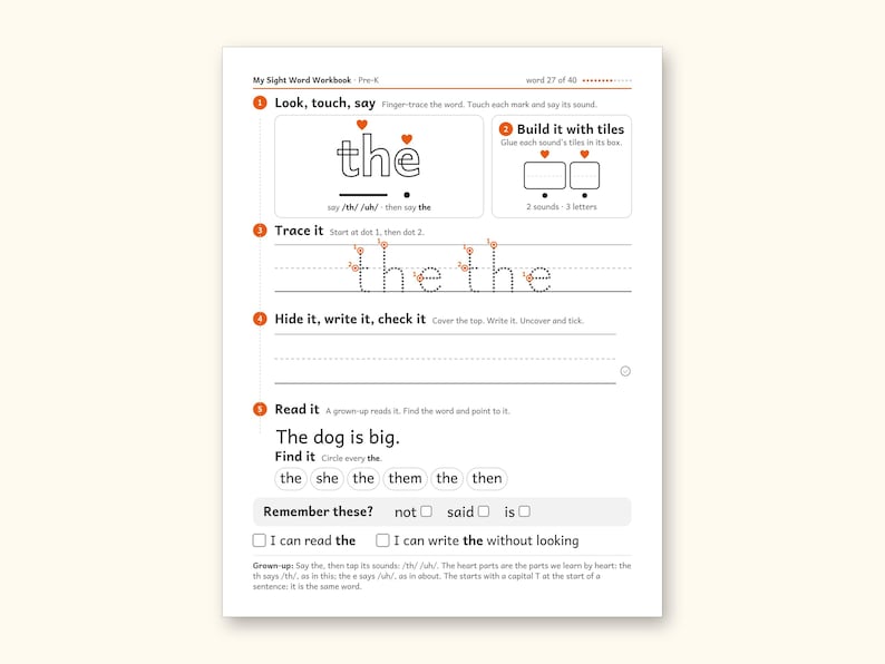 Sight Word Worksheets | Pre-K Dolch Workbook for Ages 4-5 (Digital PDF): sample page 37 of 58
