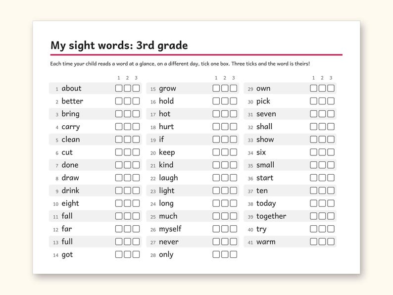 Sight Words | 3rd Grade Dolch Flashcards for Ages 8-9 (Digital PDF): sample page 6 of 28