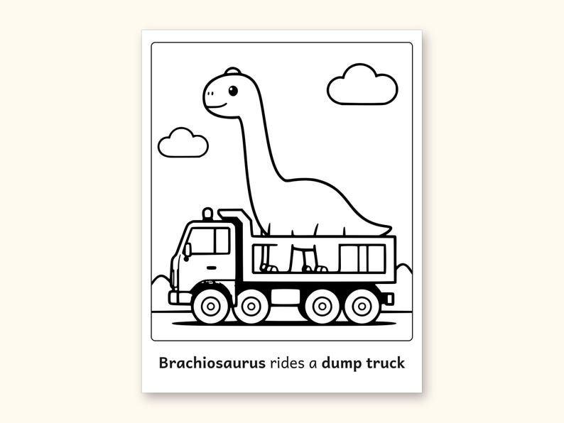 Dinosaur Coloring Pages | 50 Construction Pictures for Ages 3-6 (Digital PDF): sample page 31 of 53