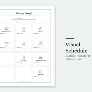 The Today's board page of the Visual Schedule, filled in with sample entries.