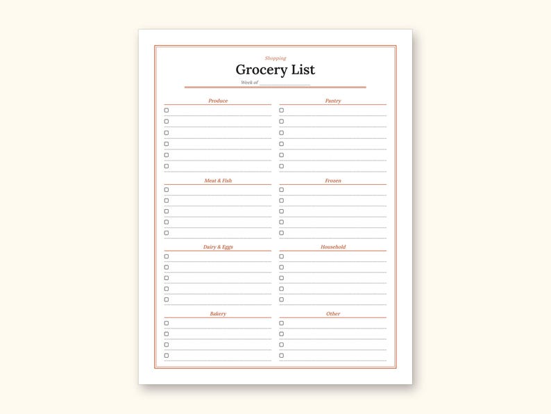 Meal Planner | Grocery List for Home Cooks (PDF + Excel): sample page 8 of 20