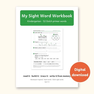 Sight Word Worksheets | Kindergarten Dolch Workbook for Ages 5-6 (Digital PDF): cover of the printable PDF, a digital download