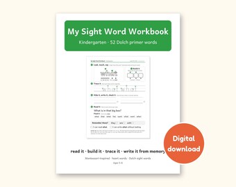 Sight Word Worksheets | Kindergarten Dolch Workbook for Ages 5-6 (Digital PDF)