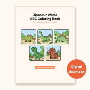 Dinosaur ABC Coloring Book, Letter Tracing, Ages 2-5 (Digital PDF): cover of the printable PDF, a digital download