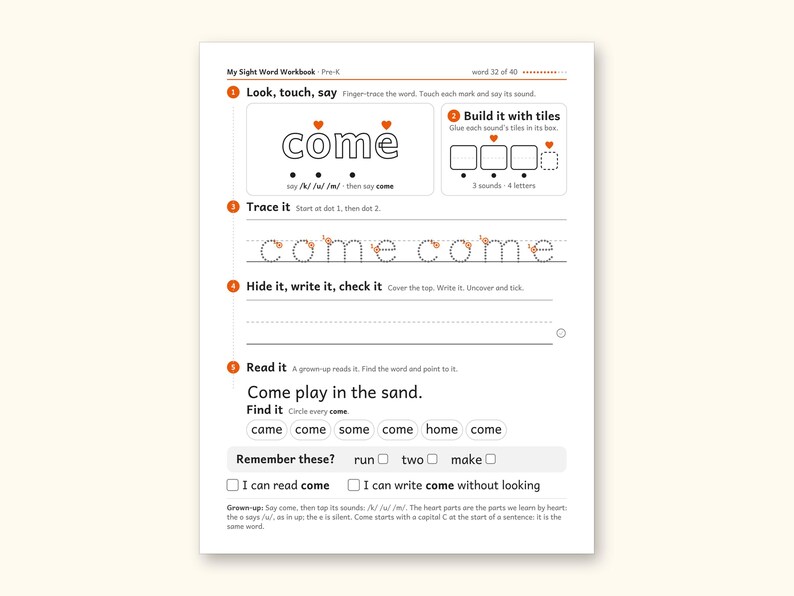 Sight Word Worksheets | Pre-K Dolch Workbook for Ages 4-5 (Digital PDF): sample page 43 of 58