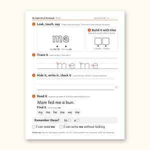 Sight Word Worksheets | Pre-K Dolch Workbook for Ages 4-5 (Digital PDF): sample page 17 of 58