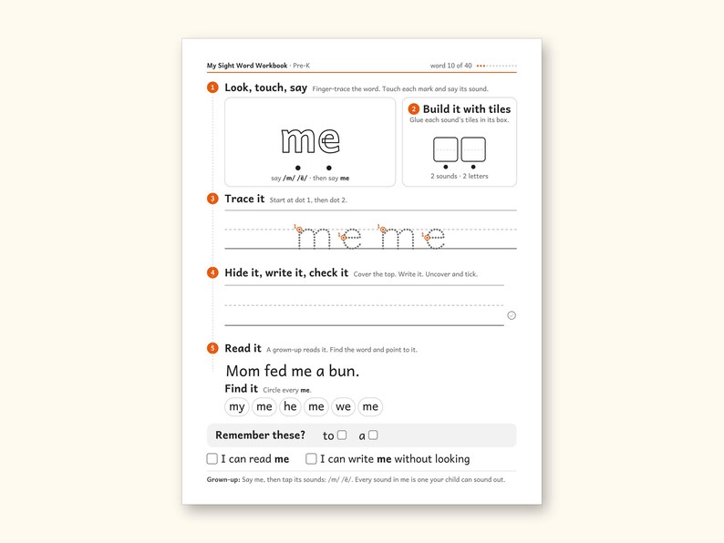 Sight Word Worksheets | Pre-K Dolch Workbook for Ages 4-5 (Digital PDF): sample page 17 of 58