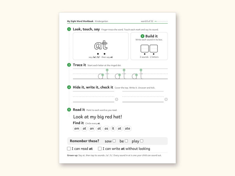 Sight Word Worksheets | Kindergarten Dolch Workbook for Ages 5-6 (Digital PDF): sample page 15 of 69