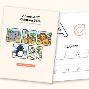 Animal ABC Coloring Book | Letter Tracing for Kids Ages 2-5 (Digital PDF): cover and an inside page