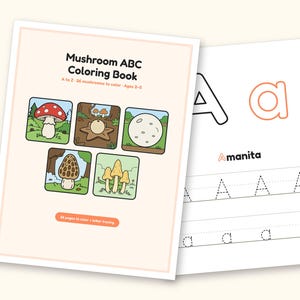 Mushroom Coloring Pages | ABC Letter Tracing for Kids Ages 2-5 (Digital PDF): cover and an inside page