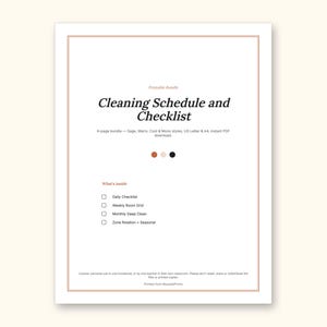 Cleaning Schedule | Daily Checklist and Weekly Room Grid (PDF + Excel): sample page 6 of 20