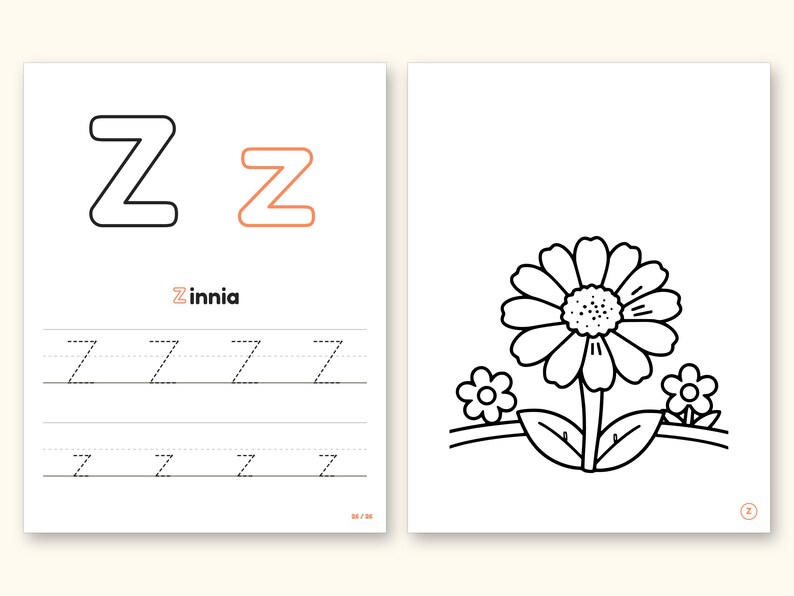 Nature Coloring Pages | ABC Letter Tracing for Kids Ages 2-5 (Digital PDF): pages 53 and 54 side by side