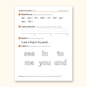 Sight Word Worksheets | Pre-K Dolch Workbook for Ages 4-5 (Digital PDF): sample page 20 of 58